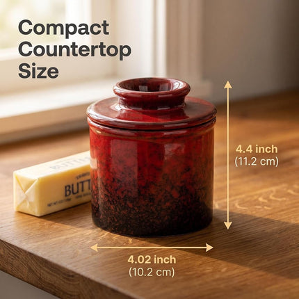 Pottery Butter Keeper Crock Butter Crock Red French Butter Dish Butter Crock for Counter with Water Ceramic French Butter Keeper Bell Shaped Butter Holder to Leave On Counter