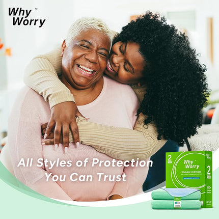 WhyWorry Washable Bed Pads for Adult Incontinence, 86x91cm, Green, 4 Pack