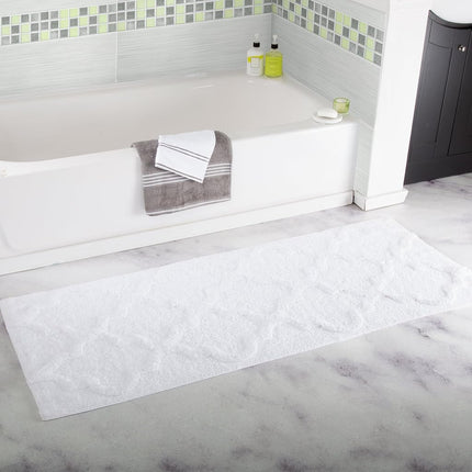 Bedford Home 67A-78522 100% Cotton Trellis Bathroom Mat-24"x60", White