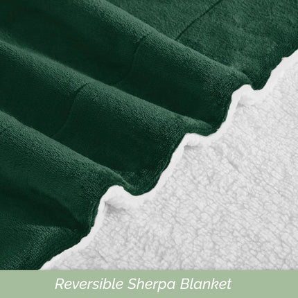 Elegant Comfort Ultra Soft Reversible Flannel Sherpa Blanket - Cozy Silky Fleece Throw for Couch, Bed - Plush Fuzzy Warm Winter Blanket for Gift, Twin XL, Hunter Green