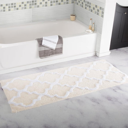 Bedford Home 67A-78539 100% Cotton Trellis Bathroom Mat-24"x60", Bone