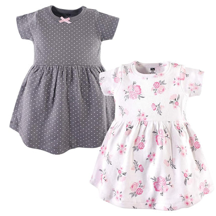 Robes en Coton Bébé Fille Hudson, Lot de 2, Motif Floral Rose/Gris, 5T