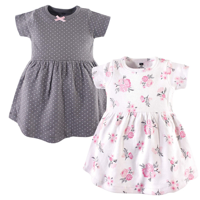 Hudson Baby Girls' Cotton Dresses, Pink/Gray Flora