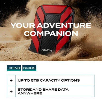 ADATA HD710 Pro 1TB HDD, USB 3.1, IP68 Waterproof/Shockproof/Dustproof Ruggedized External Hard Drive, Red (AHD710P-1TU31-CRD)