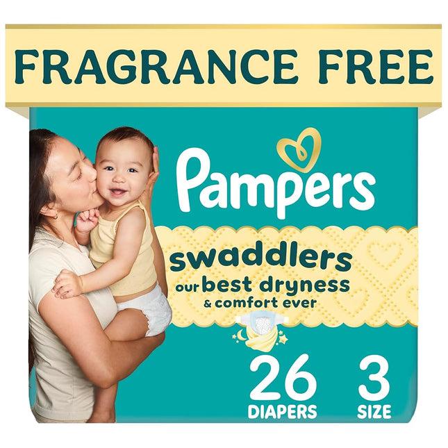 Pampers Swaddlers Diapers, Size 3 (13-26 lbs), 26 Count, Absorbent, Keeps Baby Dry and Comfortable, Skin Safe Disposable Baby Diaper (Packaging May Vary)
