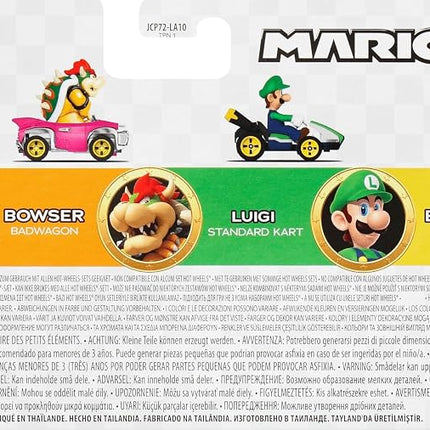 Hot Wheels, Mario Kart, Surprise Pack of 4 Cars, Luigi, Mario, Bowser and Bowser Jr, Toys for Boy, Mattel