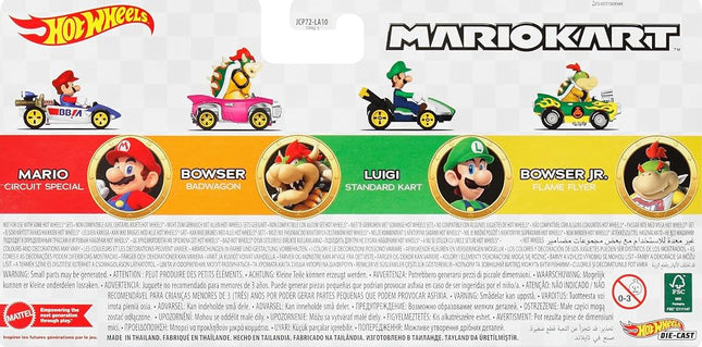 Hot Wheels, Mario Kart, Surprise Pack of 4 Cars, Luigi, Mario, Bowser and Bowser Jr, Toys for Boy, Mattel