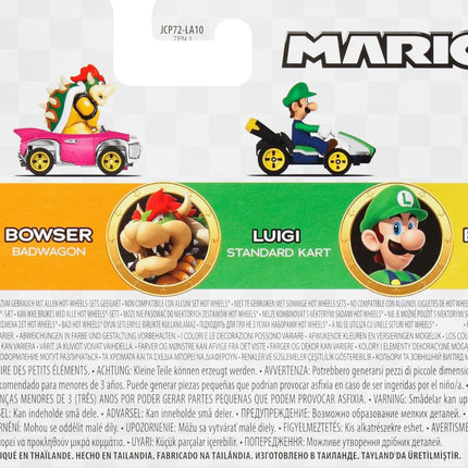Hot Wheels, Mario Kart, Paquete Sorpresa de 4 Autos, Luigi, Mario, Bowser y Bowser Jr., Juguetes para Niño, Mattel