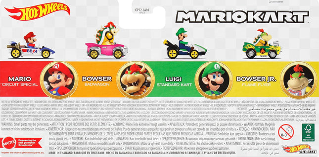 Hot Wheels, Mario Kart, Paquete Sorpresa de 4 Autos, Luigi, Mario, Bowser y Bowser Jr., Juguetes para Niño, Mattel