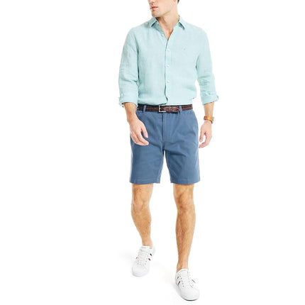 Nautica Men's Classic Fit Flat Front Stretch Solid Chino 8.5" Deck Shorts Casual, Blue Indigo, 34