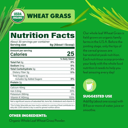 Amazing Grass Organic Wheat Grass Powder: 100% Whole-Leaf Wheat Grass Smoothie Booster, 30 Servings