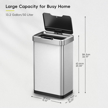 EKO Kitchen Automatic Sensor Rubbish Bin, 50L, Stainless Steel