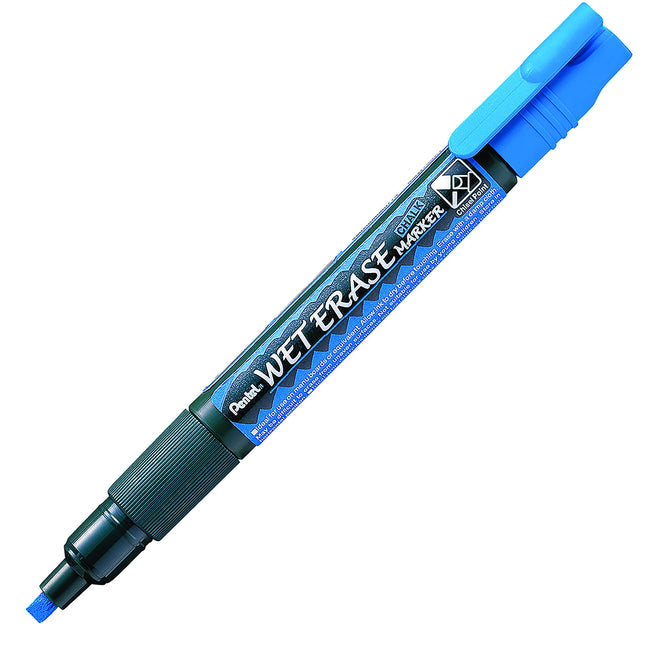Marqueur-craie Pentel Arts effaçable à l'eau, idéal sur les tableaux noirs et les fenêtres, pointe biseautée fine, encre bleue, SMW26-C, boîte de 12