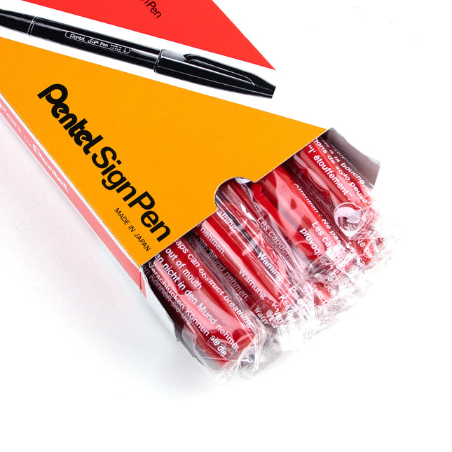 Pentel Sign Pen Fiber-Tipped Pen, Red Ink, Box of 