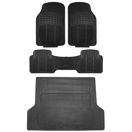 FH Group Climaproof� Trimmable Non-Slip Vinyl Floor Mats Full Set - Universal Fit for Cars Trucks and SUVs (Black) F11306 + F16400