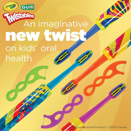 Gum Crayola Twistables Kids Flossers with Fluoride, Designed for Little Hands, Three Fun Fruit Flavors, Easy-to-Use Dental Floss Picks for Children Ages 3+, 90 Count (Pack of 4)