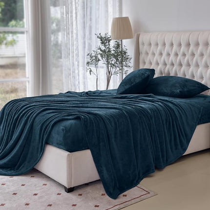 Elegant Comfort Luxuriously Soft 4-Piece Velvet Plush Flannel Sheet Set - Premium Quality - Cozy Warm, Anti-Static, Non Pilling Fuzzy Velvet Flannel Fleece Deep Pocket Sheet Set - Twin XL, Navy