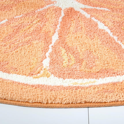 TOWN & COUNTRY PLAY Citrus Slice Orange Half Circle Shaped Bath Mat, Absorbent Tufted Floor Mat, Non-Slip Backing, Machine Washable, Orange, 34.7"x18.1"