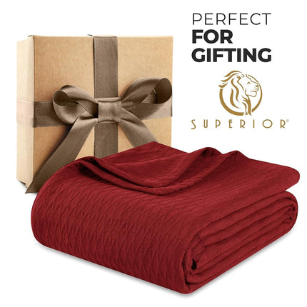 Superior Diamond Weave Blanket, 100% Cotton Cover for Home, Couch, Bed, Soft, Warm Blankets, Boho Aesthetic, Comfy, Cozy, and Cute Covers, Decorative Bedding Essentials, Throw, Burgundy