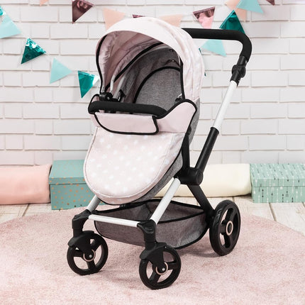 Bayer Baby Dolls Pram XEO - Convertible Doll Pushchair, Carrycot & Changing Bag - Foldable Stroller with Adjustable Handle Height for Girls, Tall Dolls Pram for 6 Years Plus, 3-5 Year Olds