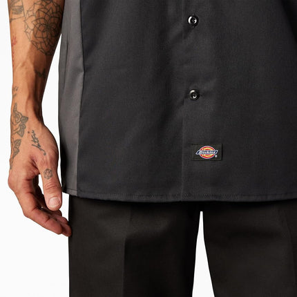 Dickies Men's Two-Tone Short Sleeve Work Shirt, Black, Charcoal, X-Large