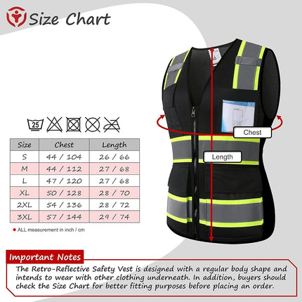 Safety Vest for Men Women Reflective Construction Vest Hi Vis ANSI Standard, Black-w, Small