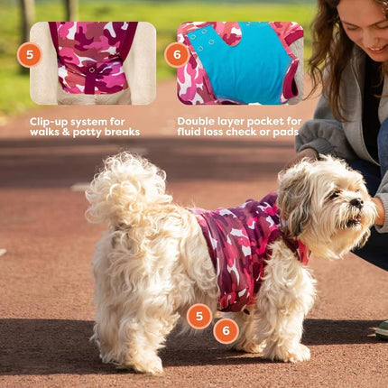 Suitical Recovery Suit Dog, Small Plus, Pink Camouflage