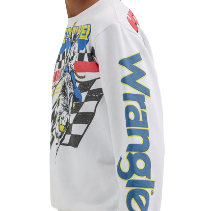 Wrangler Boys' Youth Crewneck “Rodeo” Pullover, White, Small