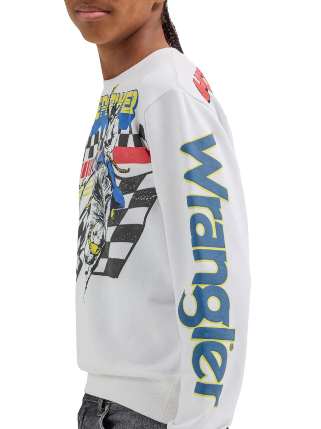 Wrangler Boys' Youth Crewneck �Rodeo� Pullover, White, Medium