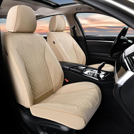FLORICH Fundas de Asiento de Cuero, Juego Completo de Fundas de Asiento para Coche, Protectores de Asiento Impermeables para Automóvil, 5 Asientos, Funda de Asiento Universal Compatible con la Mayoría de Coches, SUV, Camionetas, Beige