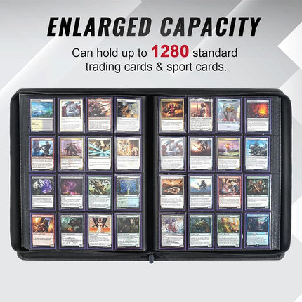 16-Pocket Zipper Binder for 1280 Trading Cards with 40 Side-Loading Pages