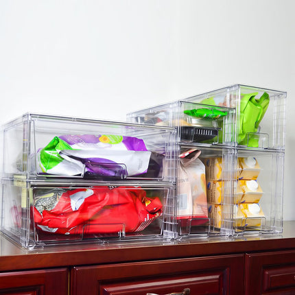 XWYWX Medium Clear Stackable Storage Drawers (4 Pack), High-strength Acrylic Organizer Bins with Handles, Plastic Drawers for Fridge Bathroom Cabinet Closet Undersink Pantry Kitchen Makeup Storage
