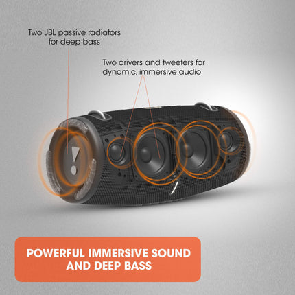 Altavoz Bluetooth portátil JBL Xtreme 3, sonido potente y graves profundos, resistente al agua IP67, 15 horas de reproducción, batería externa, PartyBoost para emparejar con varios altavoces (negro)