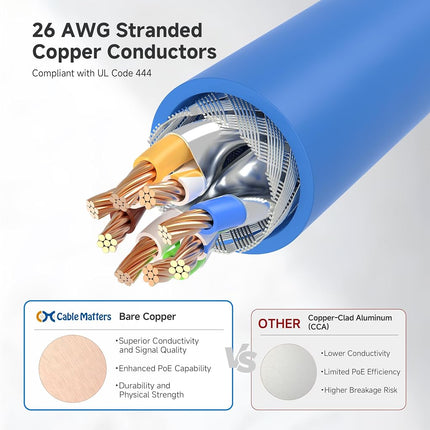 Cable Matters Snagless Shielded Cat6A Ethernet Cable 50 ft (SSTP, SFTP Shielded Ethernet Cable, Shielded Cat6 Cable, Cat 6 Shielded Network Cable) in Blue