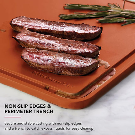 KitchenAid Classic Plastic Cutting Board with Perimeter Trench and Non Slip Edges, Dishwasher Safe, 12 x 18 inch, Scorched Orange