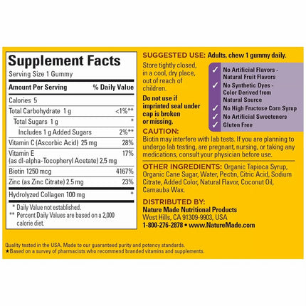 Nature Made Collagen Gummies, 100mg Hydrolyzed Collagen, Helps Support Healthy Skin, Gluten Free, Lemon, 60 Count