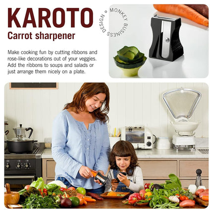 Karoto Carrot Sharpener | Vegetable Peeler | Veggie Peeler & Cucumber Peeler | Fun Kitchen Gadgets | from a Series of Unique Peelers for Kitchen | Fun Kitchen Stuff | by Monkey Business (Black)