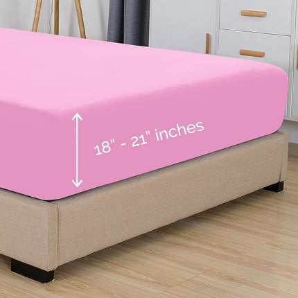 Elegant Comfort 1500 Premium Hotel Quality 18-21 Inches Deep - Extra Deep Pocket Single Fitted Sheet for High Mattress, Luxury and Softest, Smart Pocket - Wrinkle Free, Full, Light Pink
