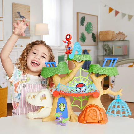 SPIDEY AND HIS AMAZING FRIENDS Marvel Dino Webs Tree House Playset, Spider-Man & Goblin Raptor, 4-Inch Action Figure Set, Ages 3+