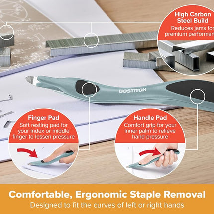 Bostitch Titan Heavy Duty Metal Stapler, 50 Sheet Capacity with 1250 Staples and Ergonomic Staple Remover, Jam Free Stapling, Full Strip Stapler for Desk, Office and Classroom, Sage