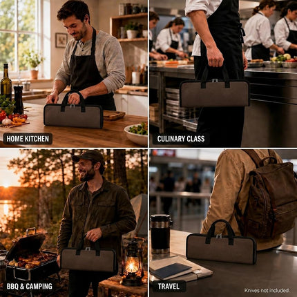 QEES Knife Roll,Heavy Duty Knife Bag,Waxed Canvas Knife Case with 4 Slots for Knives & Kitchen Tools,Chef Knife Bag with Handle.Portable Knife Roll Bag for Chefs Culinary Traveling.Knives Pouch