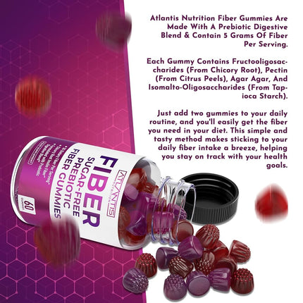 Gomitas de fibra prebiótica sin azúcar para adultos - Suplemento de fibra formulado con 5 g de fibra y 5,4 g de mezcla digestiva prebiótica. Favorece la salud intestinal y promueve una digestión saludable - Paquete de 2 (120 gomitas)