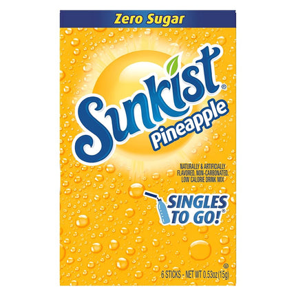 Sunkist Singles-To-Go Drink Mix, Pineapple, Non-Carbonated, Low-Calorie, Zero Sugar, 6 CT in each box (Pack of 6)