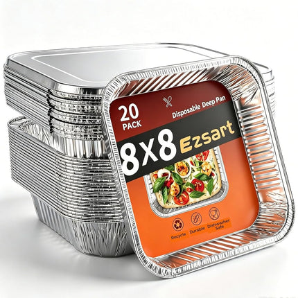 Ezsart 20 Pack 8x8 Aluminum Pans with Lids, 8x8 Fo