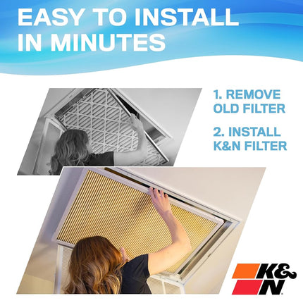 Filtre à air de fournaise de CVC K&N 16X16X1, dure toute une vie, lavable, Merv 11, le dernier filtre de CVC que vous achèterez, respirez en toute sécurité à la maison ou au bureau, HVC-11616