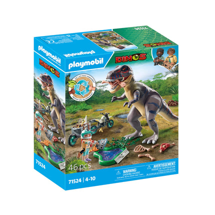 Playmobil 71524 Dinos: T-Rex Trace Path, thrilling search for the Tyrannosaurus Rex, with motorcycle, camera, and real dino bones, sustainable play sets suitable for children ages 4+