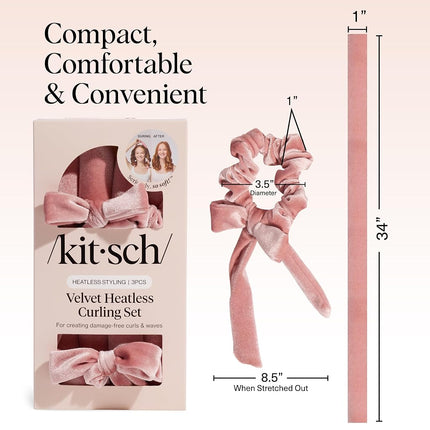 Kitsch Velvet Heatless Curling Set – Hair Curler to Sleep In for Heatless Curls Overnight - Heatless Hair Curler for Women – No Heat Damage Hair Styling Tool with 2 Velvet Scrunchies – Terracotta