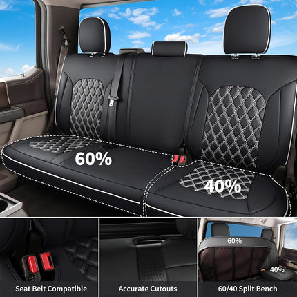 Huidasource Tacoma Front&Back Seat Covers Full Set, Automotive Leather Car Seat Cushion Cover Fit for 2005-2015 Double&Crew Cab 2nd Gen Toyota Tacoma Base SR5 Limited TRD Sport(Full Set/Black&White)