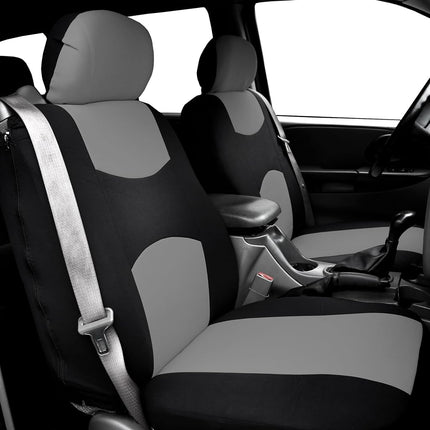 FH GROUP Three Row Full Set - 7 Seater All Purpose Flat Cloth Built-in Seat Belt Car Seat Cover- Universal Fit for Cars Trucks and SUVs Gray/Black