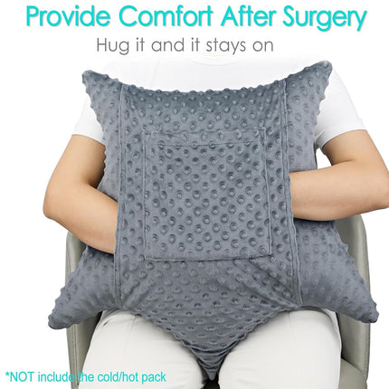 Heal n Hope Heart Surgery Pillow Shock Absorbing for Open Heart Surgery After Bypass Coughing with 2 Pockets - Recovery Gifts with Hands Placement Pouch, Minky Dot Dark Gray